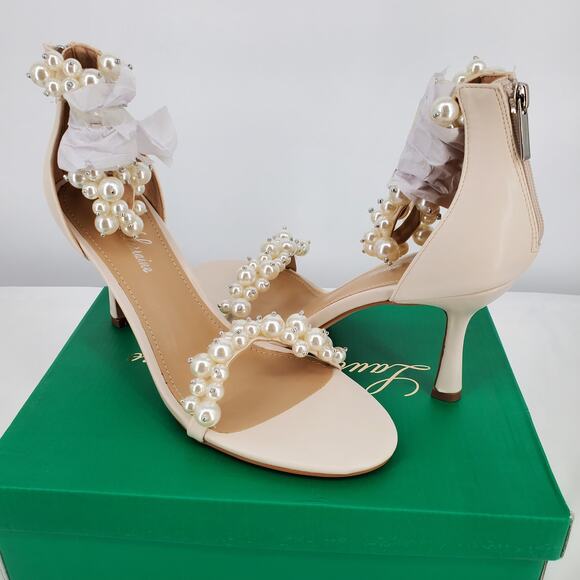 Lauren Lorraine Size 11M Fiesta Ivory Pearl Open Toe Formal Dress Prom Heels New - Picture 3 of 7